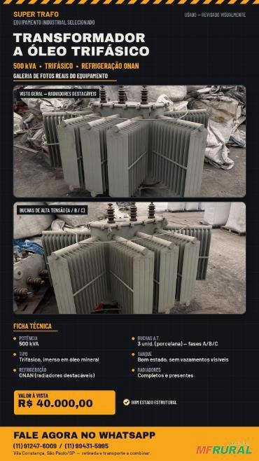 TRANSFORMADOR TRIFÁSICO A ÓLEO — 500 kVA Imagem TRANSFORMADOR TRIFÁSICO A ÓLEO — 500 kVA