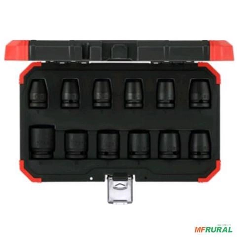 JOGO SOQUETE IMPACTO 1/2" 10 A 24 - 12 PECAS 10-24 12P 43204 Imagem JOGO SOQUETE IMPACTO 1/2" 10 A 24 - 12 PECAS 10-24 12P 43204