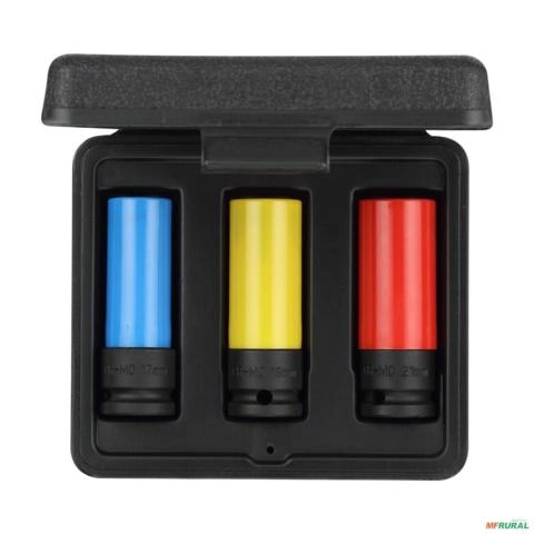 JOGO DE SOQUETES DE IMPACTO 1/2" LIGA LEVE 3 PEÇAS 17-19-21 R63043003 17 - 21 43206 Imagem JOGO DE SOQUETES DE IMPACTO 1/2" LIGA LEVE 3 PEÇAS 17-19-21 R63043003 17 - 21 43206