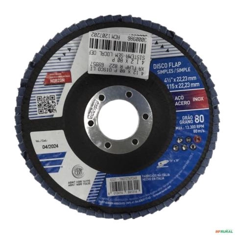 DISCO LIXA FLAP R 822   69957320326 4 12 X 80 P 4 1/2 X 80 P 3000986 Imagem DISCO LIXA FLAP R 822   69957320326 4 12 X 80 P 4 1/2 X 80 P 3000986