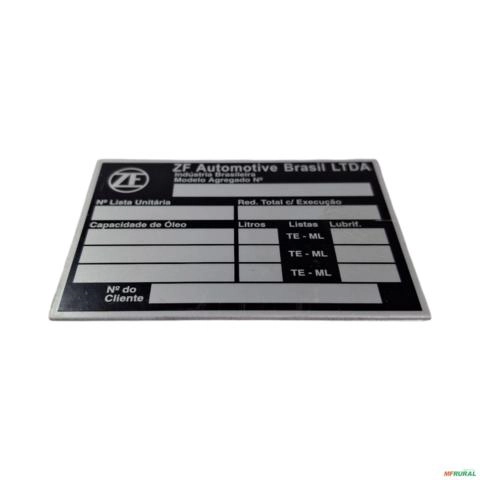 Imagem PLACA DE IDENTIFICAÇÃO TRAÇÃO ZF (DIVERSAS APLICAÇÕES) 6270966M1-ZF 3024196 Imagem PLACA DE IDENTIFICAÇÃO TRAÇÃO ZF (DIVERSAS APLICAÇÕES) 6270966M1-ZF 3024196