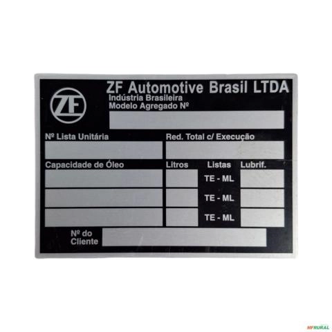 PLACA DE IDENTIFICAÇÃO TRAÇÃO ZF (DIVERSAS APLICAÇÕES) 6270966M1-ZF 3024196 Imagem PLACA DE IDENTIFICAÇÃO TRAÇÃO ZF (DIVERSAS APLICAÇÕES) 6270966M1-ZF 3024196