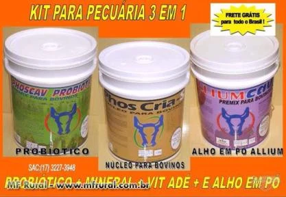 MINERAL + PROBIÓTICO E ALHO EM PÓ KIT PARA PECUÁRIO COM 30 KG