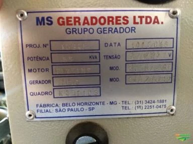 Gerador de Energia 55 Kva motor Perkins 3 Cilindros Turbo ano 2016 (Semi Novo)