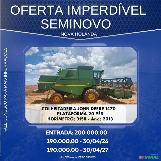 Colheitadeira John Deere Colheitadeira JD 1470 - Plataforma 20 Pés, 2013 Imagem Colheitadeira John Deere Colheitadeira JD 1470 - Plataforma 20 Pés, 2013