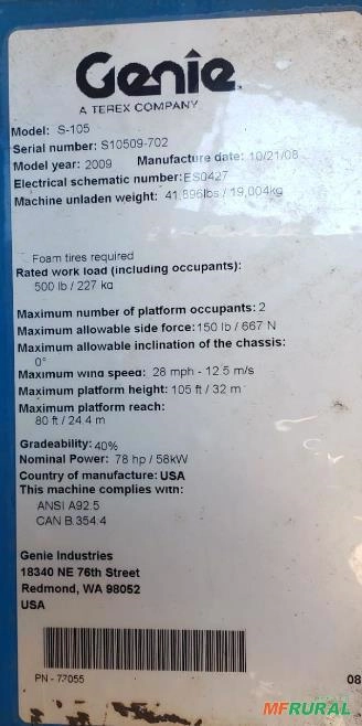 Imagem Plataforma Elevatória Gênio - Modelo S-105 Imagem Plataforma Elevatória Gênio - Modelo S-105