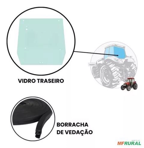 Imagem Kit Vidro E Borracha Janela Traseira Case Farmall 80/95/100 Imagem Kit Vidro E Borracha Janela Traseira Case Farmall 80/95/100